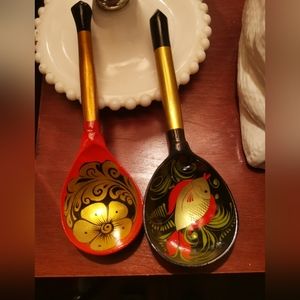 Pair of Handpainted Lacquered Wooden Spoon